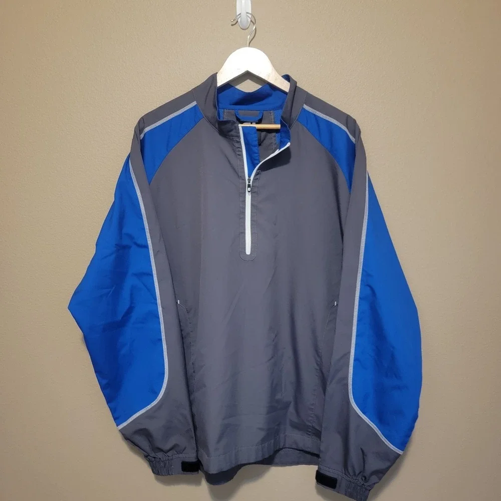 FootJoy FJ Windbreaker Lightweight Mens L‎ Blue Gray 1/2 Zip Up Long Sleeve